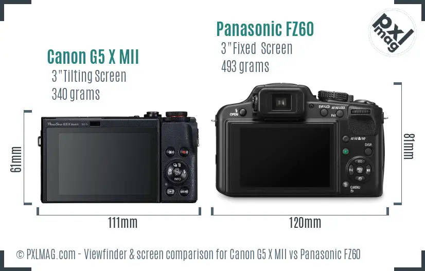 Canon G5 X MII vs Panasonic FZ60 Screen and Viewfinder comparison