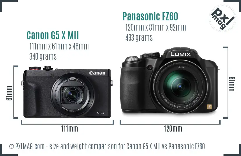 Canon G5 X MII vs Panasonic FZ60 size comparison