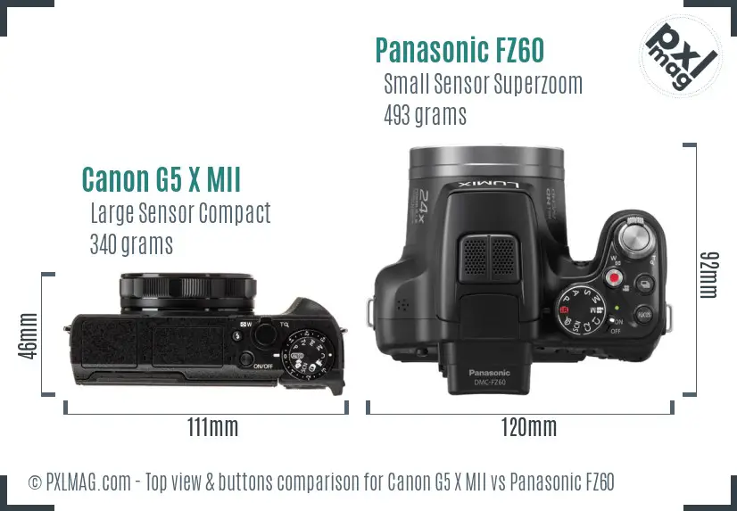 Canon G5 X MII vs Panasonic FZ60 top view buttons comparison