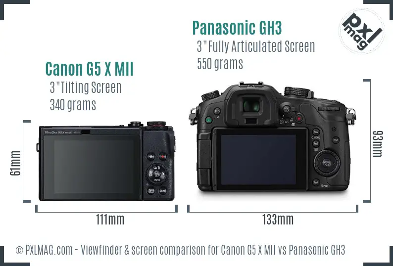 Canon G5 X MII vs Panasonic GH3 Screen and Viewfinder comparison