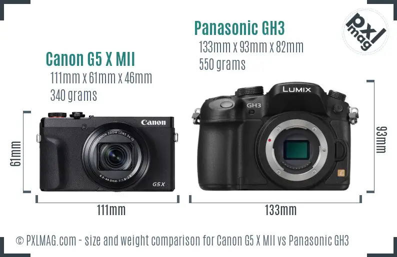 Canon G5 X MII vs Panasonic GH3 size comparison
