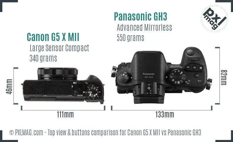 Canon G5 X MII vs Panasonic GH3 top view buttons comparison