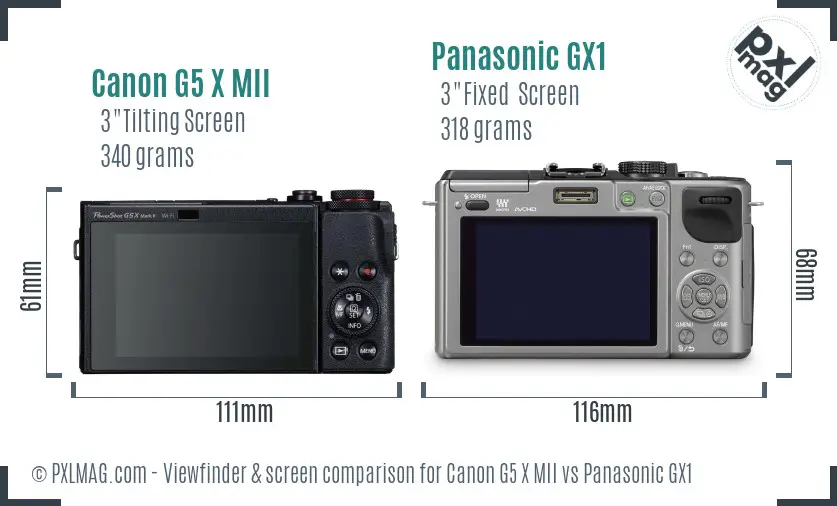 Canon G5 X MII vs Panasonic GX1 Screen and Viewfinder comparison