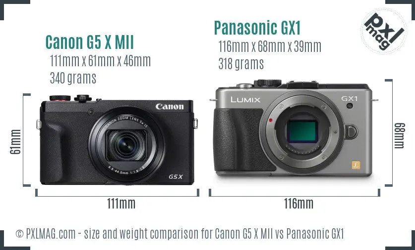 Canon G5 X MII vs Panasonic GX1 size comparison