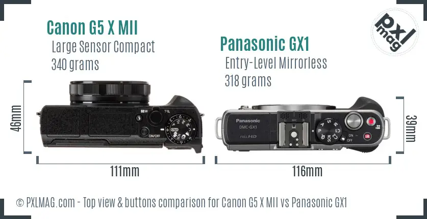 Canon G5 X MII vs Panasonic GX1 top view buttons comparison