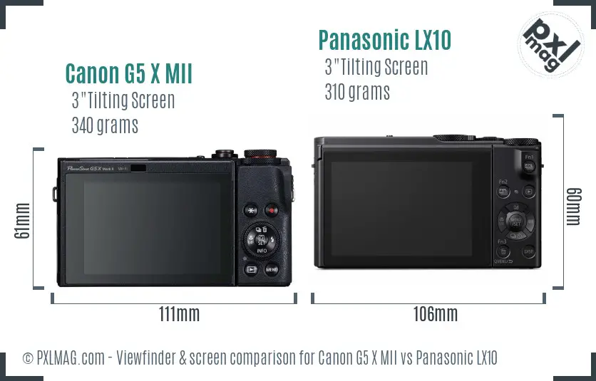 Canon G5 X MII vs Panasonic LX10 Screen and Viewfinder comparison