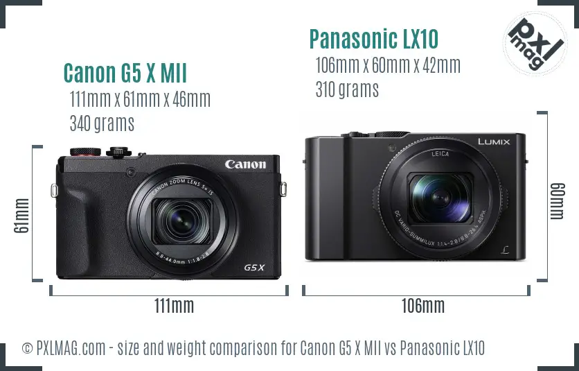 Canon G5 X MII vs Panasonic LX10 size comparison