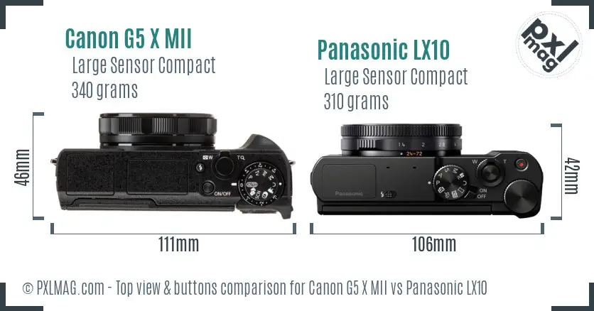 Canon G5 X MII vs Panasonic LX10 top view buttons comparison