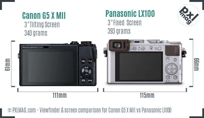 Canon G5 X MII vs Panasonic LX100 Screen and Viewfinder comparison