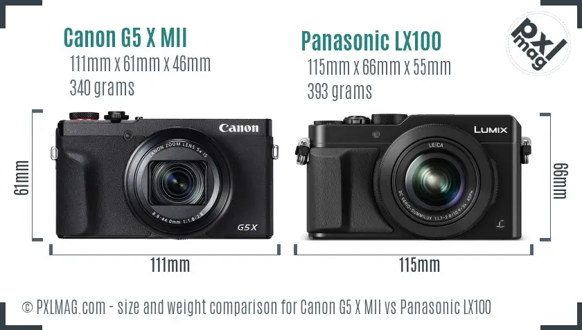 Canon G5 X MII vs Panasonic LX100 size comparison