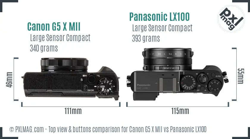 Canon G5 X MII vs Panasonic LX100 top view buttons comparison