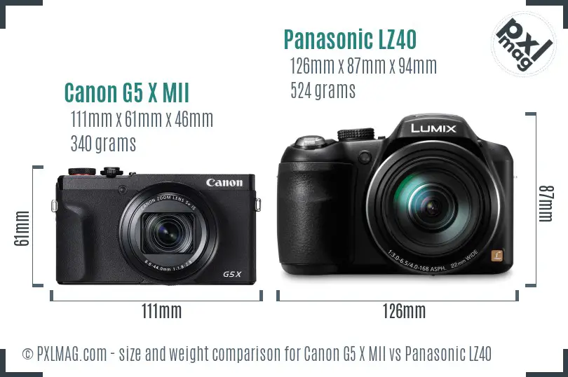 Canon G5 X MII vs Panasonic LZ40 size comparison