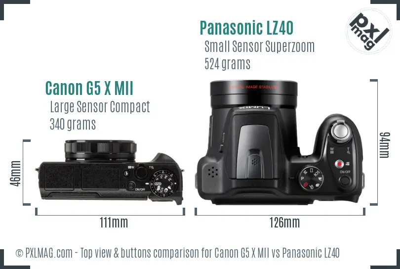 Canon G5 X MII vs Panasonic LZ40 top view buttons comparison