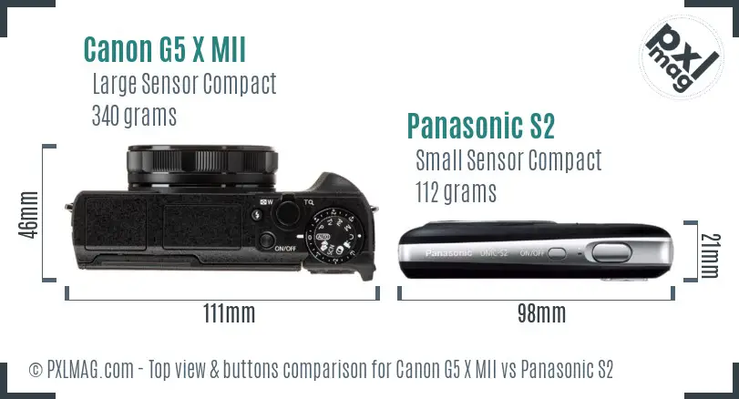 Canon G5 X MII vs Panasonic S2 top view buttons comparison
