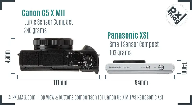 Canon G5 X MII vs Panasonic XS1 top view buttons comparison