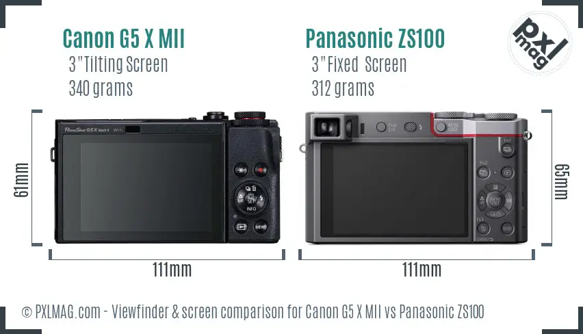 Canon G5 X MII vs Panasonic ZS100 Screen and Viewfinder comparison