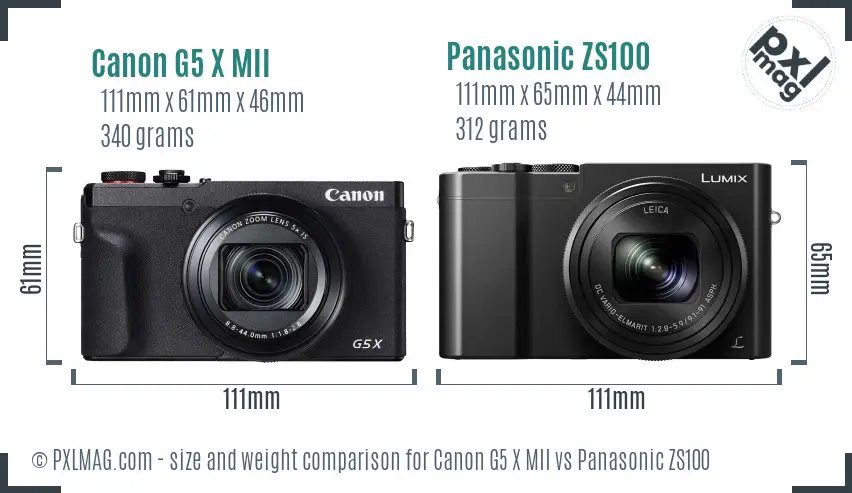 Canon G5 X MII vs Panasonic ZS100 size comparison