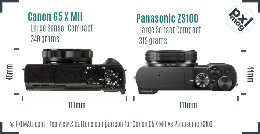 Canon G5 X MII vs Panasonic ZS100 top view buttons comparison