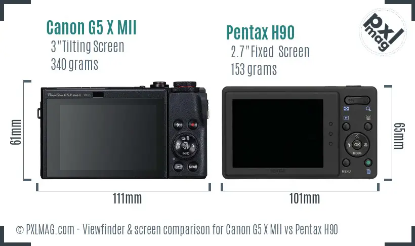 Canon G5 X MII vs Pentax H90 Screen and Viewfinder comparison
