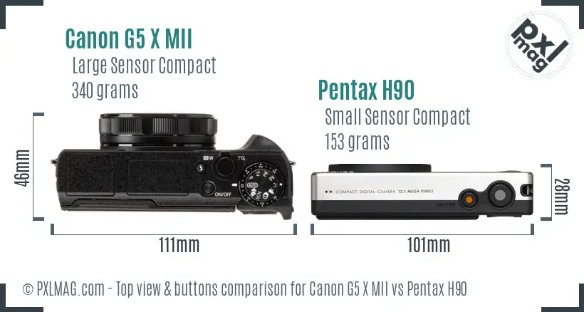 Canon G5 X MII vs Pentax H90 top view buttons comparison