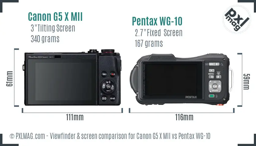 Canon G5 X MII vs Pentax WG-10 Screen and Viewfinder comparison