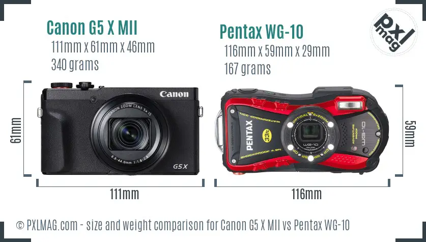 Canon G5 X MII vs Pentax WG-10 size comparison