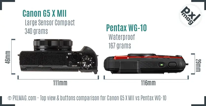 Canon G5 X MII vs Pentax WG-10 top view buttons comparison