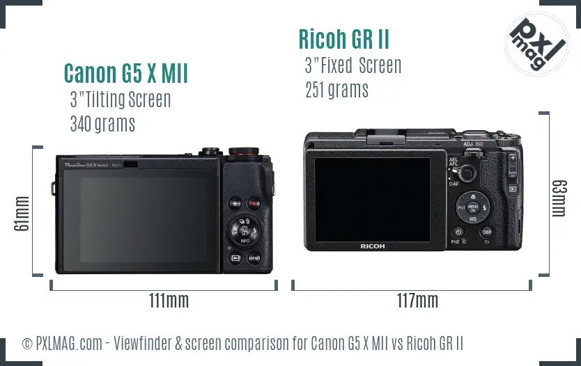 Canon G5 X MII vs Ricoh GR II Screen and Viewfinder comparison