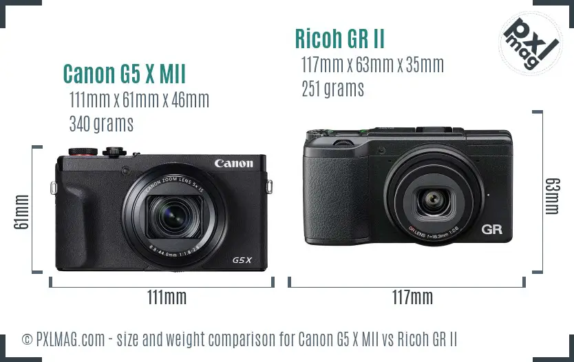 Canon G5 X MII vs Ricoh GR II size comparison