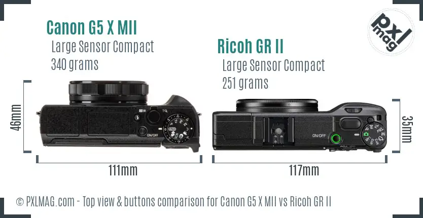 Canon G5 X MII vs Ricoh GR II top view buttons comparison