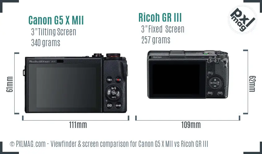 Canon G5 X MII vs Ricoh GR III Screen and Viewfinder comparison