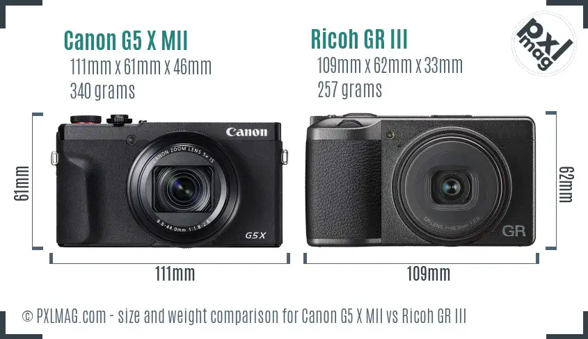 Canon G5 X MII vs Ricoh GR III size comparison