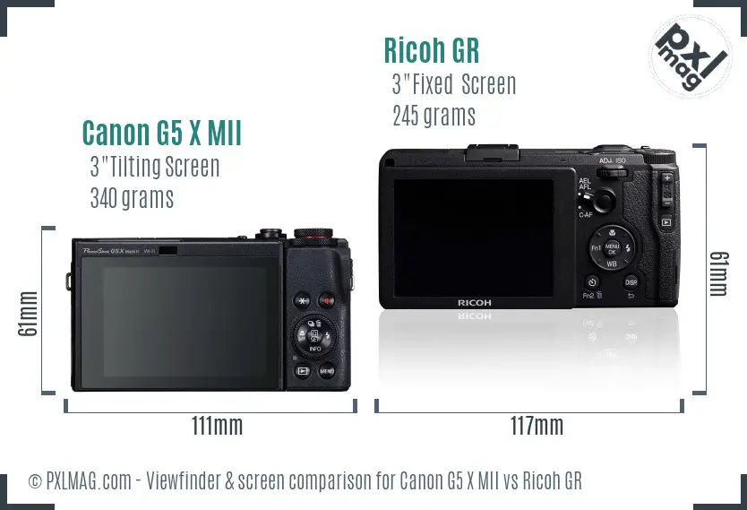 Canon G5 X MII vs Ricoh GR Screen and Viewfinder comparison