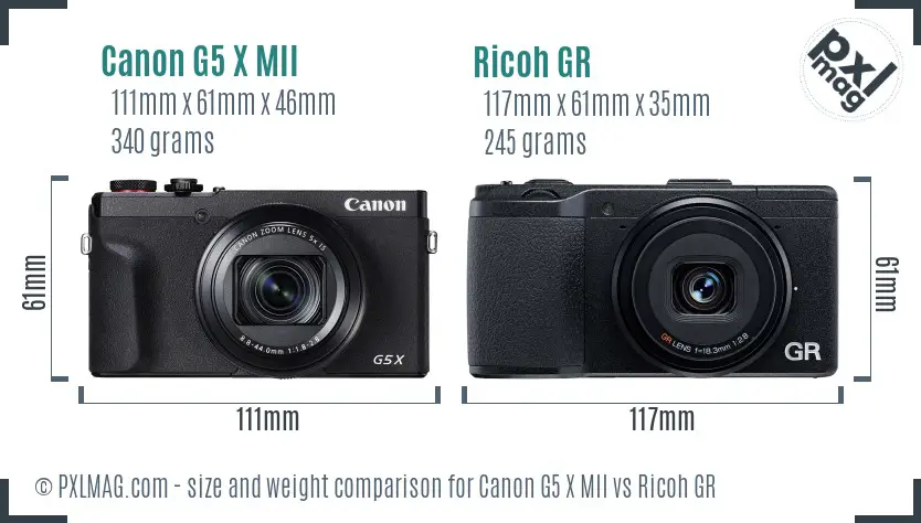 Canon G5 X MII vs Ricoh GR size comparison
