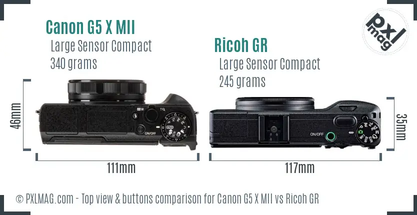 Canon G5 X MII vs Ricoh GR top view buttons comparison