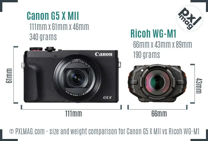 Canon G5 X MII vs Ricoh WG-M1 size comparison