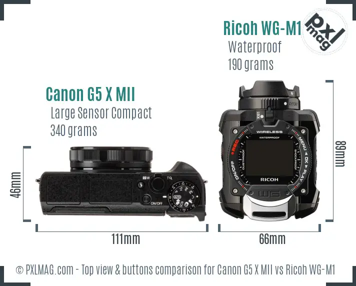Canon G5 X MII vs Ricoh WG-M1 top view buttons comparison