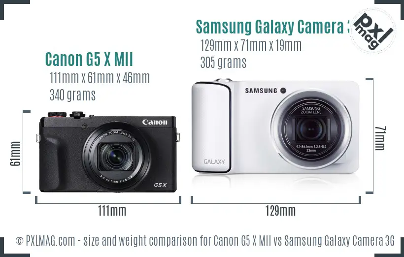 Canon G5 X MII vs Samsung Galaxy Camera 3G size comparison