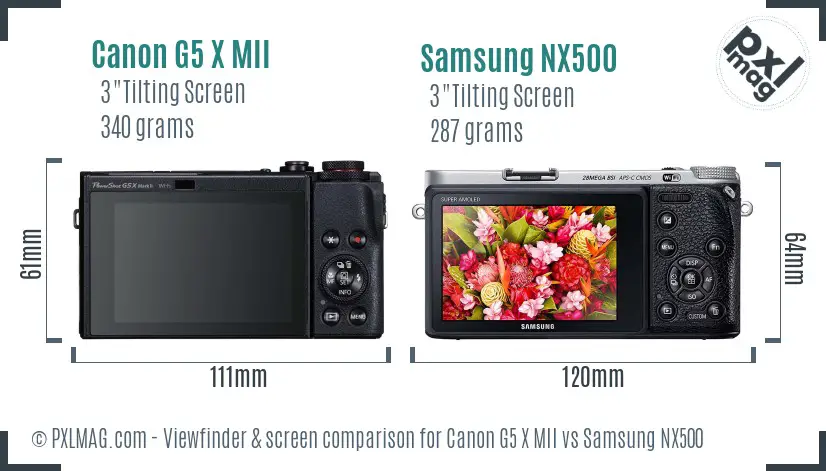 Canon G5 X MII vs Samsung NX500 Screen and Viewfinder comparison