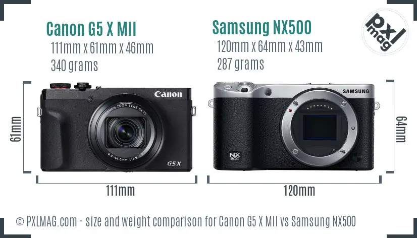 Canon G5 X MII vs Samsung NX500 size comparison