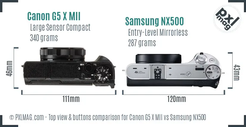 Canon G5 X MII vs Samsung NX500 top view buttons comparison
