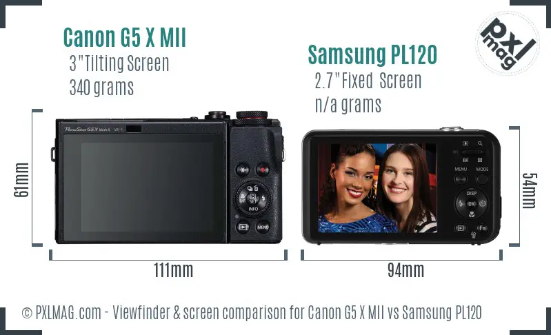 Canon G5 X MII vs Samsung PL120 Screen and Viewfinder comparison