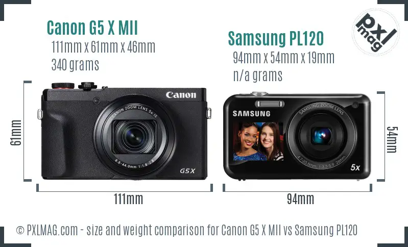 Canon G5 X MII vs Samsung PL120 size comparison