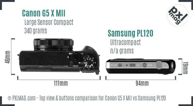 Canon G5 X MII vs Samsung PL120 top view buttons comparison