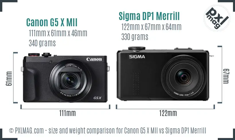 Canon G5 X MII vs Sigma DP1 Merrill size comparison