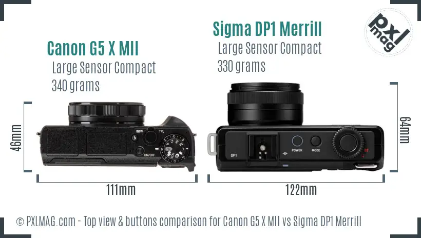Canon G5 X MII vs Sigma DP1 Merrill top view buttons comparison