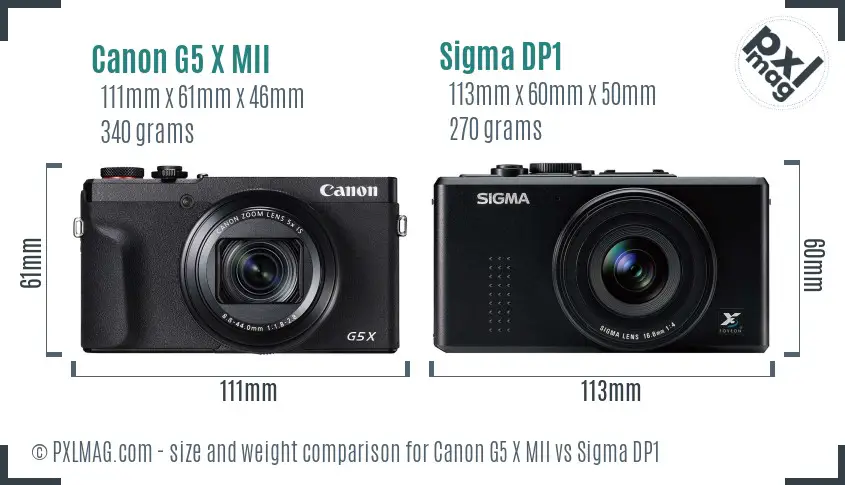 Canon G5 X MII vs Sigma DP1 size comparison