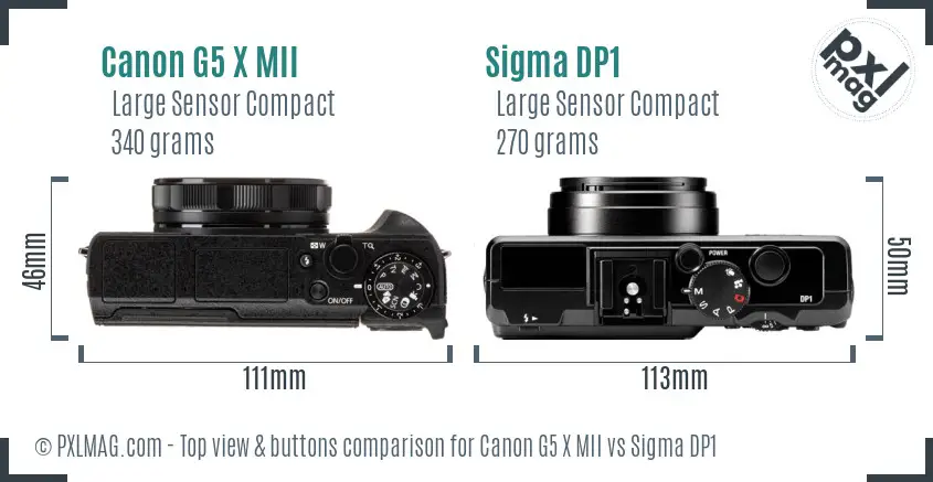 Canon G5 X MII vs Sigma DP1 top view buttons comparison