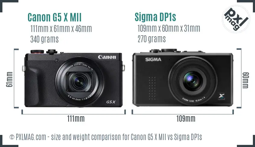 Canon G5 X MII vs Sigma DP1s size comparison