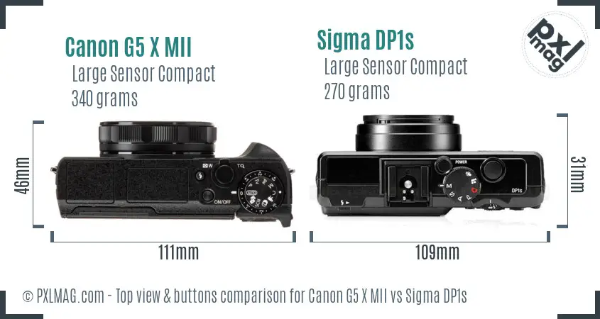 Canon G5 X MII vs Sigma DP1s top view buttons comparison